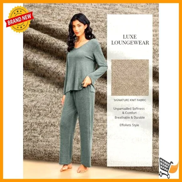 Soft V-Neck Long Sleeve Pajama Set Lounge Wear Cozy Sleepwear Fall Winter